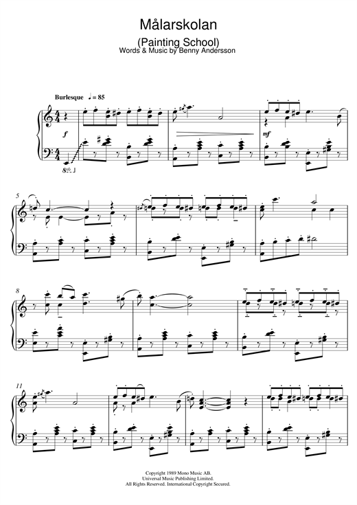 Learn to play Benny Andersson Målarskolan sheet music for Piano Solo in minutes. Benny Andersson Målarskolan sheet music notes and chords. Download Printable PDF.