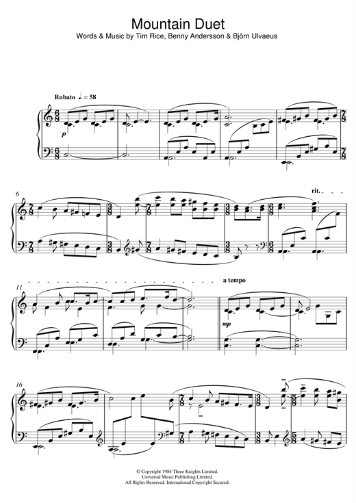 Learn to play Benny Andersson Mountain Duet (from Benny Andersson Mountain Duet (from