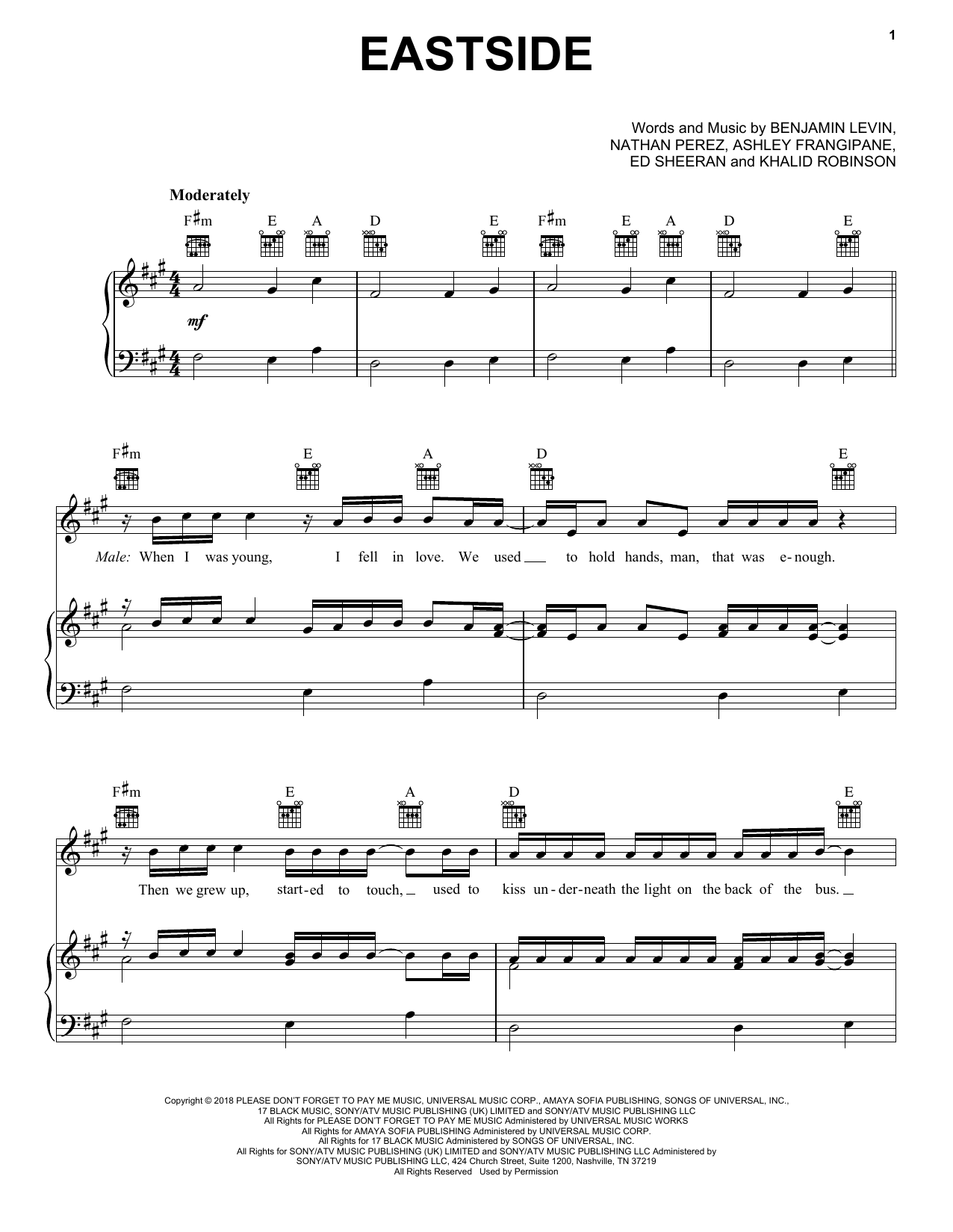 benny blanco, Halsey & Khalid Eastside sheet music notes and chords. Download Printable PDF.