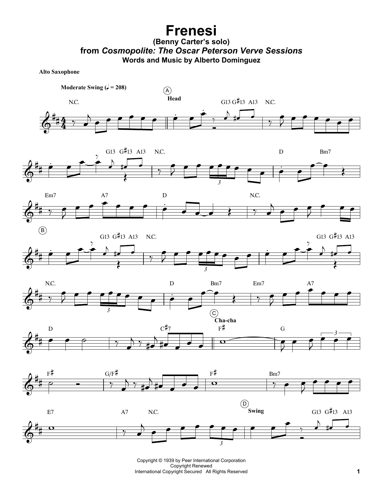 Benny Carter Frenesí sheet music notes and chords. Download Printable PDF.