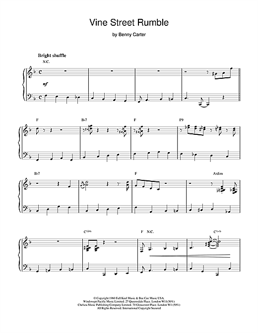 Benny Carter Vine Street Rumble sheet music notes and chords. Download Printable PDF.
