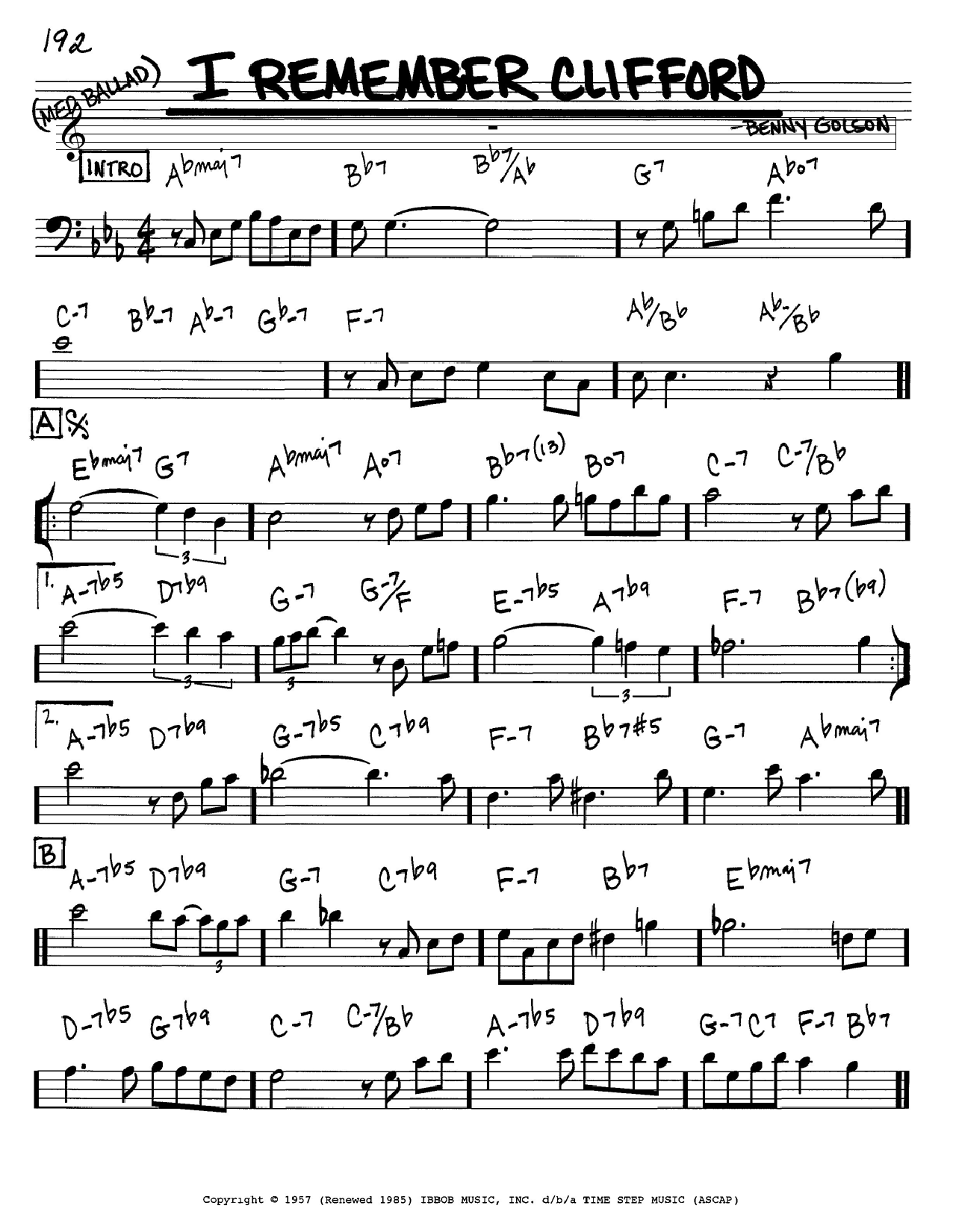 Benny Golson I Remember Clifford sheet music notes and chords. Download Printable PDF.