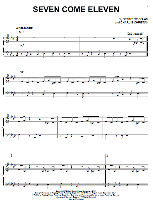 Learn to play Benny Goodman Seven Come Eleven sheet music for Real Book – Melody & Chords in minutes. Benny Goodman Seven Come Eleven sheet music notes and chords. Download Printable PDF.