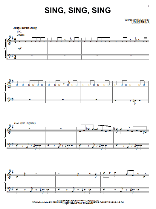 Benny Goodman Sing Sing Sing Sheet Music Pdf Notes Chords Jazz Score Lead Sheet Fake Book Download Printable Sku