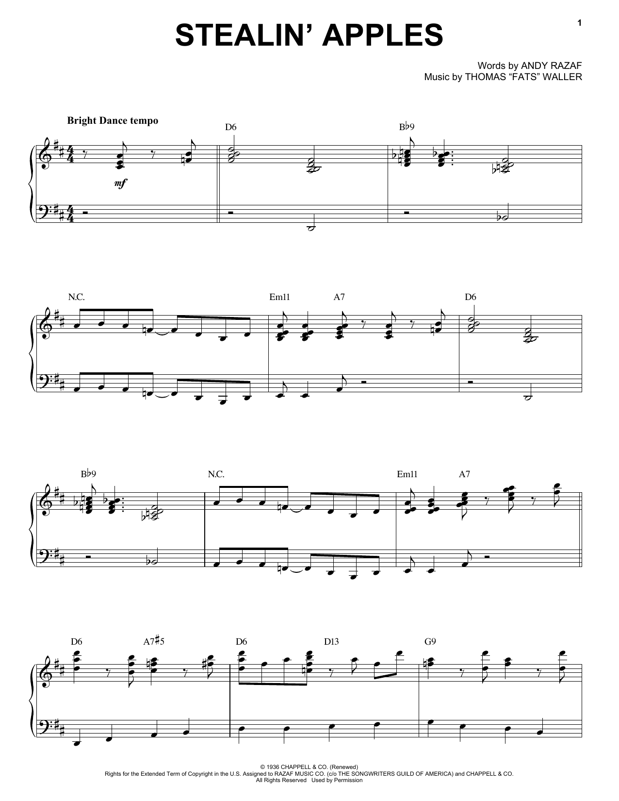 Benny Goodman Stealin' Apples sheet music notes and chords. Download Printable PDF.
