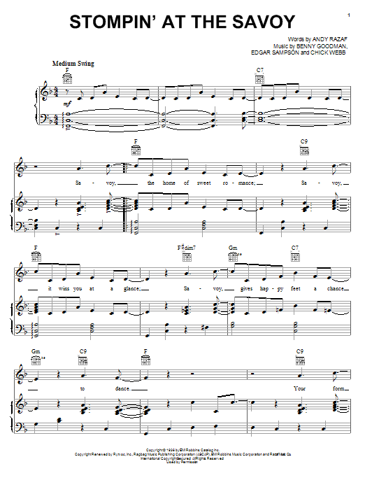 Benny Goodman Stompin' At The Savoy sheet music notes and chords. Download Printable PDF.