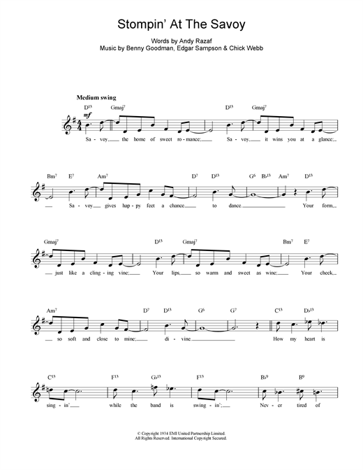 Benny Goodman Stompin At The Savoy sheet music notes and chords. Download Printable PDF.