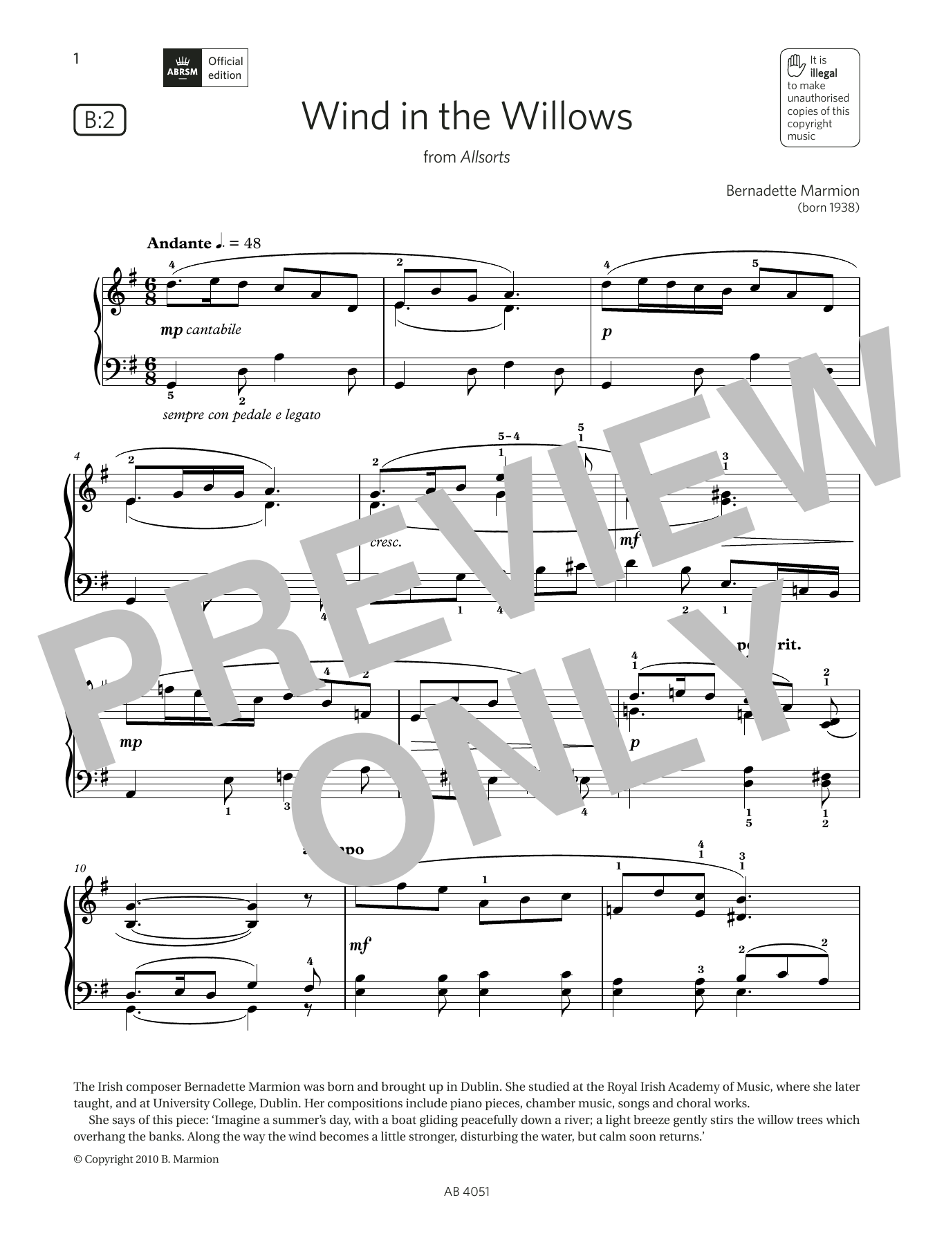 Bernadette Marmion Wind in the Willows (Grade 5, list B2, from the ABRSM Piano Syllabus 2023 & 2024) sheet music notes and chords. Download Printable PDF.