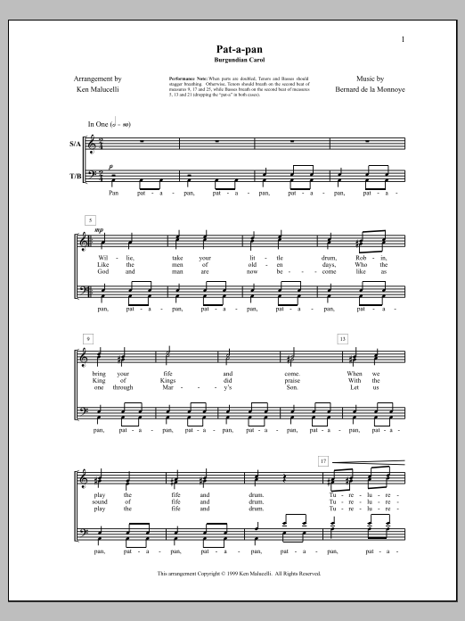 Bernard de la Monnoye Pat-a-Pan sheet music notes and chords. Download Printable PDF.