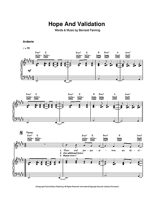 Bernard Fanning Hope And Validation sheet music notes and chords. Download Printable PDF.