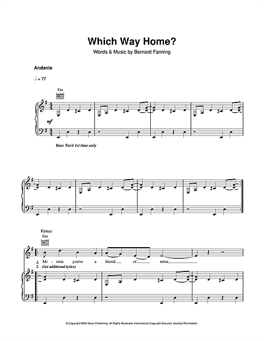 Bernard Fanning Which Way Home sheet music notes and chords. Download Printable PDF.