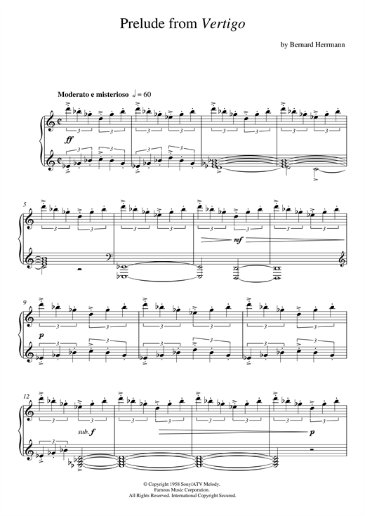 Learn to play Bernard Herrmann Prelude From Vertigo sheet music for Piano Solo in minutes. Bernard Herrmann Prelude From Vertigo sheet music notes and chords
