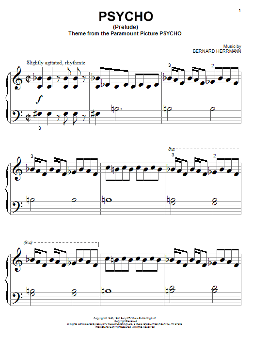 Bernard Herrmann Psycho (Prelude) sheet music notes and chords. Download Printable PDF.