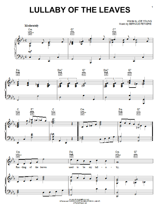Learn to play Bernice Petkere Lullaby Of The Leaves sheet music for Alto Sax Solo in minutes. Price: 6.9900$ Bernice Petkere Lullaby Of The Leaves sheet music notes and chords arranged for Alto Sax Solo