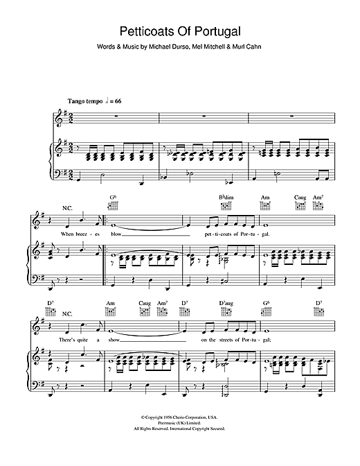 Learn to play Bert Kaempfert Petticoats Of Portugal (Rapariga Do Portugal) sheet music for Piano, Vocal & Guitar (Right-Hand Melody) in minutes. Price: 7.8900$ Bert Kaempfert Petticoats Of Portugal (Rapariga Do Portugal) sheet music notes and chords. Download Printable PDF.