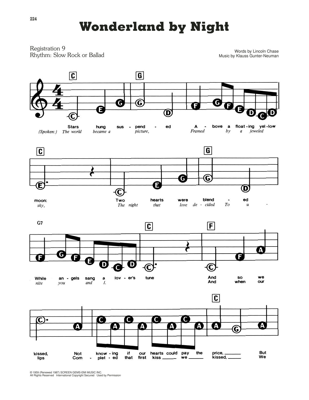 Bert Kaempfert Wonderland By Night Sheet Music Pdf Notes Chords Pop Score Piano Vocal