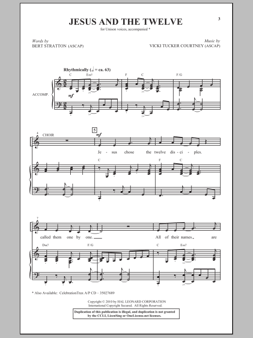 Bert Stratton Jesus And The Twelve sheet music notes and chords. Download Printable PDF.