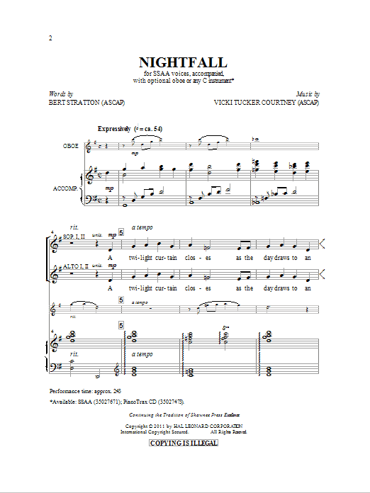 Vicki Tucker Courtney Nightfall sheet music notes and chords. Download Printable PDF.