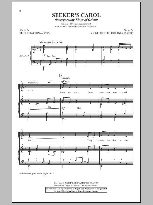 Bert Stratton Seeker's Carol sheet music notes and chords. Download Printable PDF.