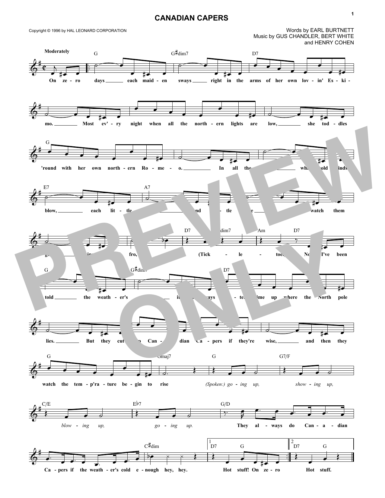 Bert White Canadian Capers sheet music notes and chords. Download Printable PDF.