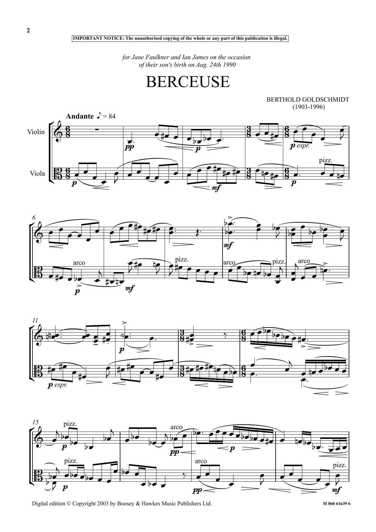 Berthold Goldschmidt Berceuse sheet music notes and chords. Download Printable PDF.