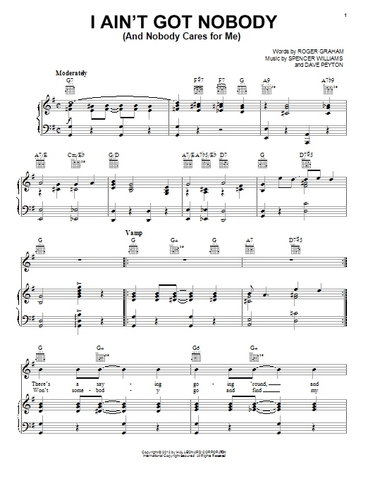 Bessie Smith I Ain't Got Nobody (And Nobody Cares For Me) sheet music notes and chords. Download Printable PDF.