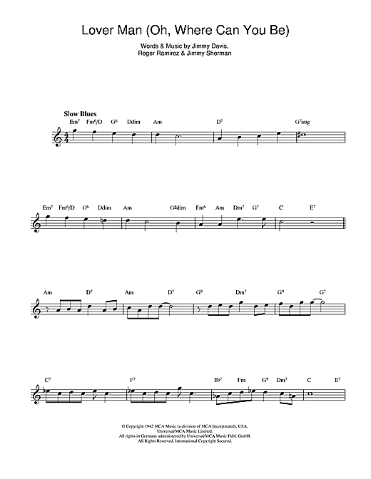Bessie Smith Lover Man (Oh, Where Can You Be) sheet music notes and chords. Download Printable PDF.