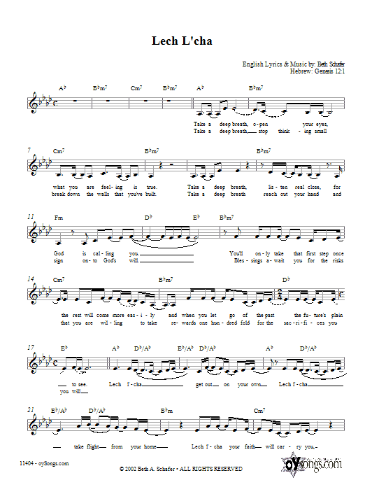 Beth Schafer Lech L'cha sheet music notes and chords. Download Printable PDF.