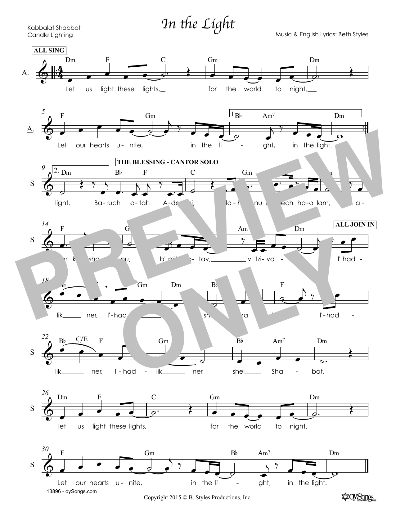 Beth Styles In the Light sheet music notes and chords. Download Printable PDF.