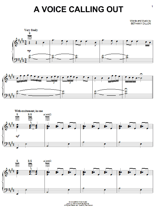 Learn to play Bethany Dillon A Voice Calling Out sheet music for Piano, Vocal & Guitar (Right-Hand Melody) in minutes. Bethany Dillon A Voice Calling Out sheet music notes and chords. Download Printable PDF.