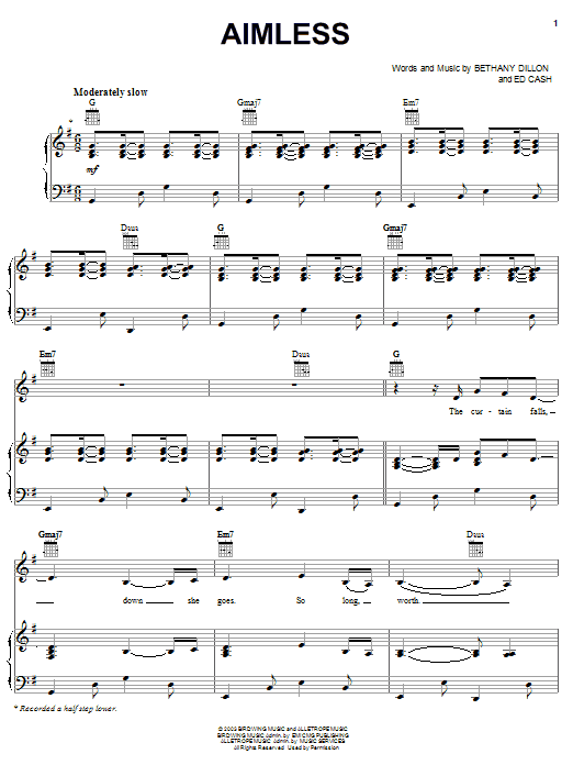 Bethany Dillon Aimless sheet music notes and chords. Download Printable PDF.
