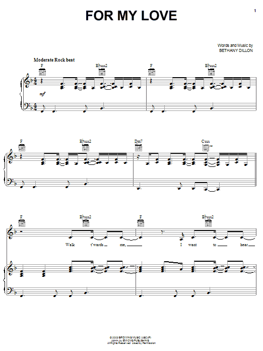Bethany Dillon For My Love sheet music notes and chords. Download Printable PDF.