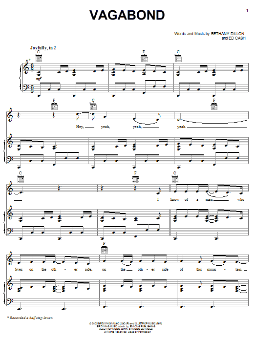 Bethany Dillon Vagabond sheet music notes and chords. Download Printable PDF.