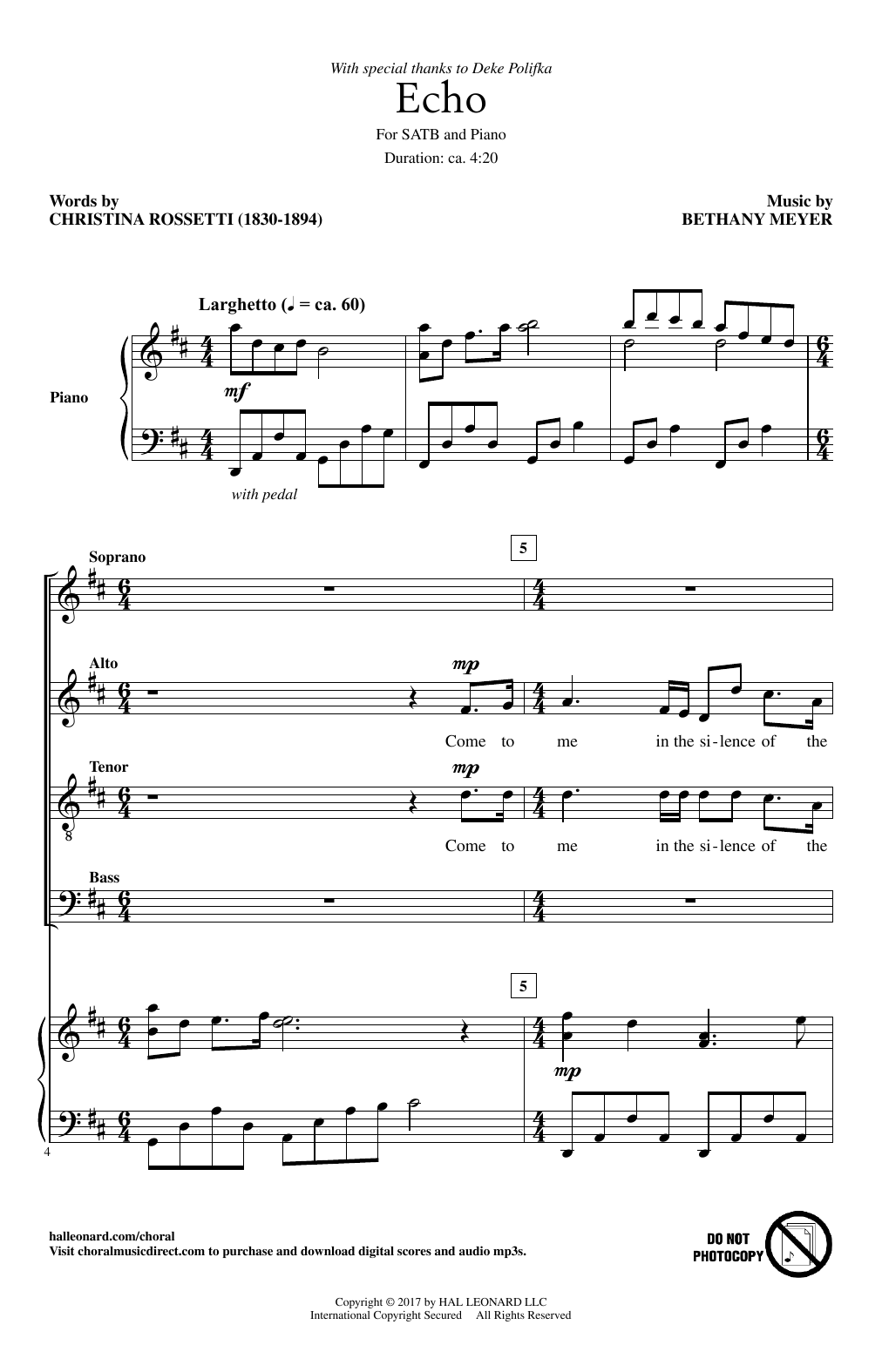 Bethany Meyer Echo sheet music notes and chords. Download Printable PDF.