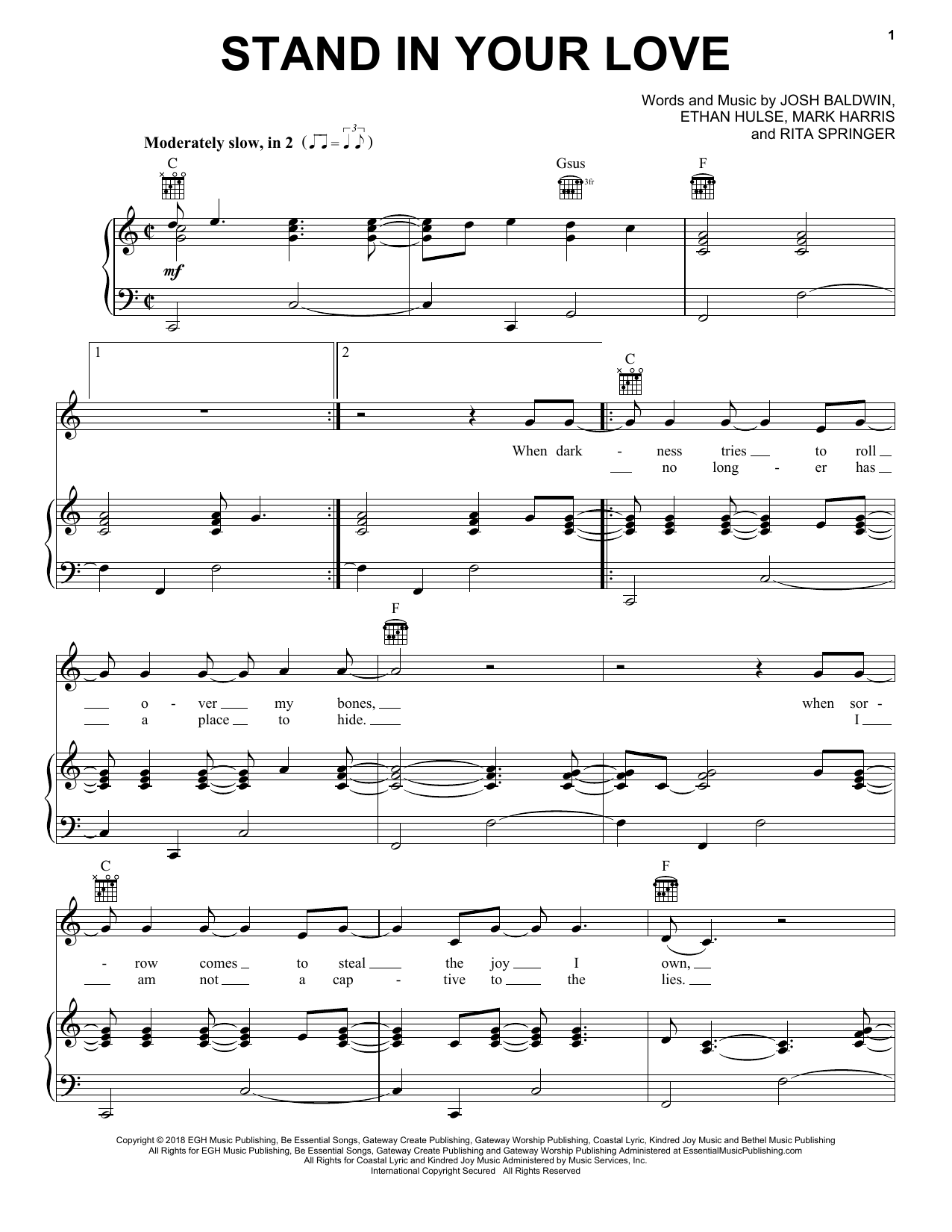Bethel Music & Josh Baldwin Stand In Your Love sheet music notes and chords - Download Printable PDF and start playing in minutes.