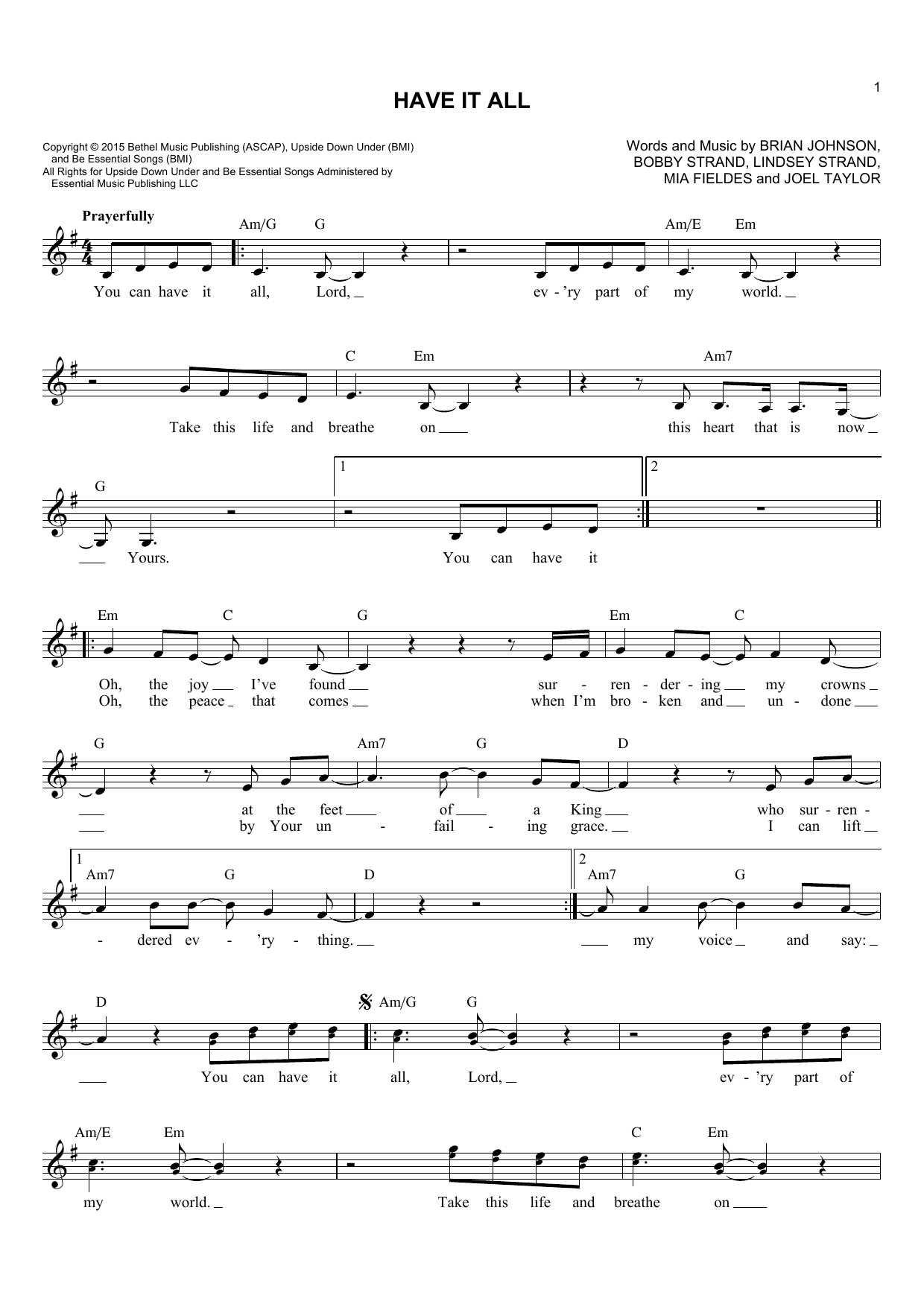 Lindsey Strand Have It All sheet music notes and chords. Download Printable PDF.