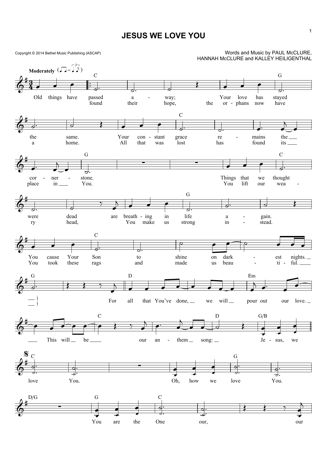 Bethel Music Jesus We Love You Sheet Music Pdf Notes Chords Christian Score Lead Sheet Fake Book Download Printable Sku