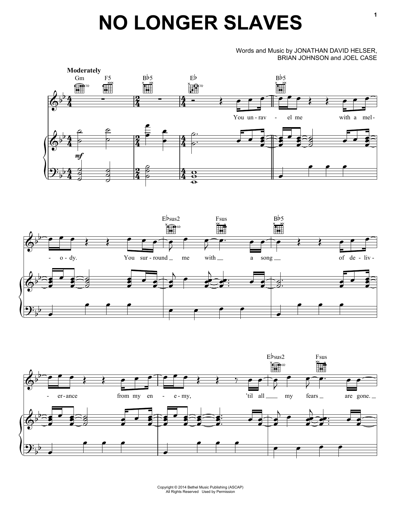 Bethel Music "No Longer Slaves" Sheet Music PDF Notes, Chords | Christian Score Piano, Vocal
