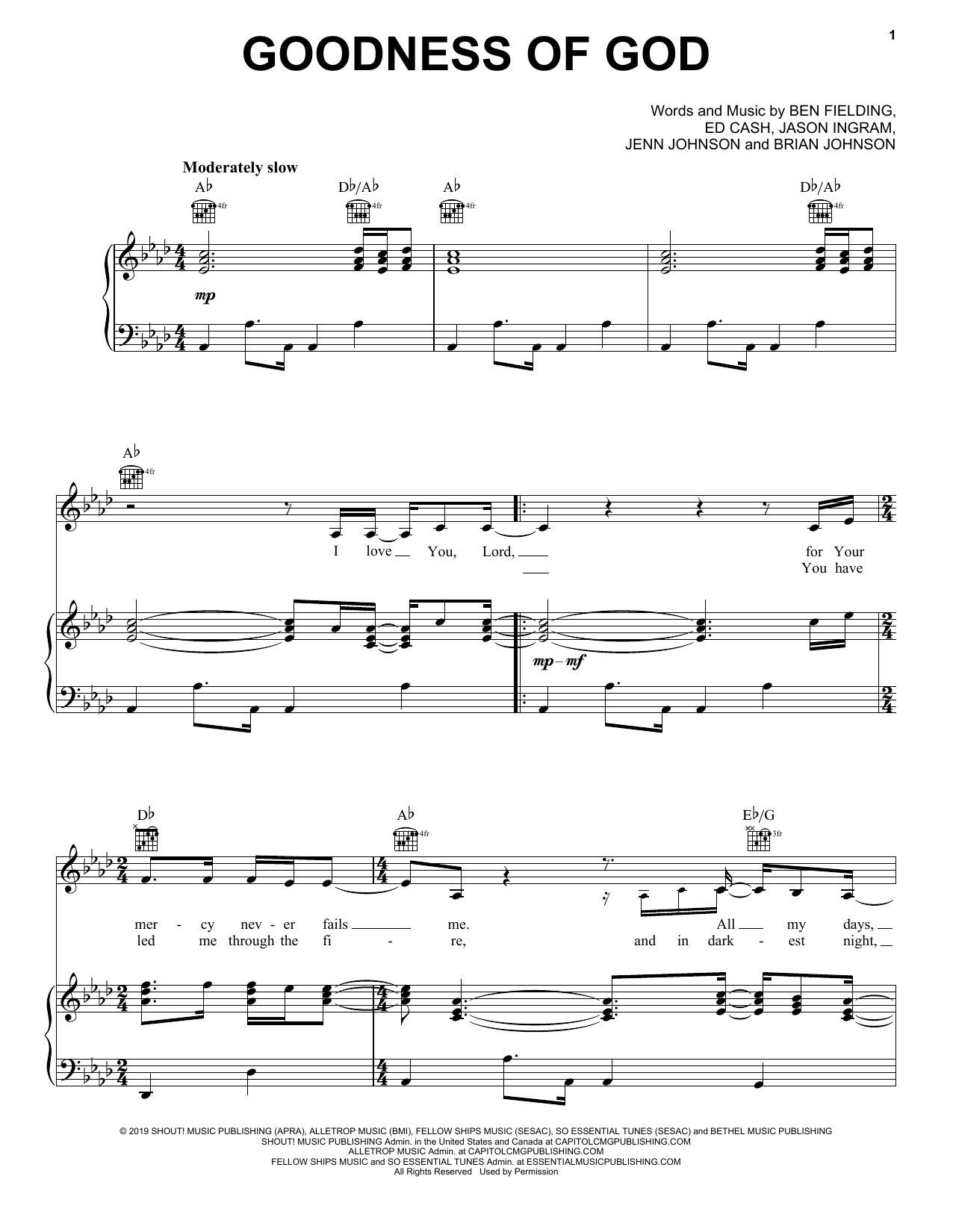 Bethel Music and Jenn Johnson Goodness Of God sheet music notes and chords. Download Printable PDF.