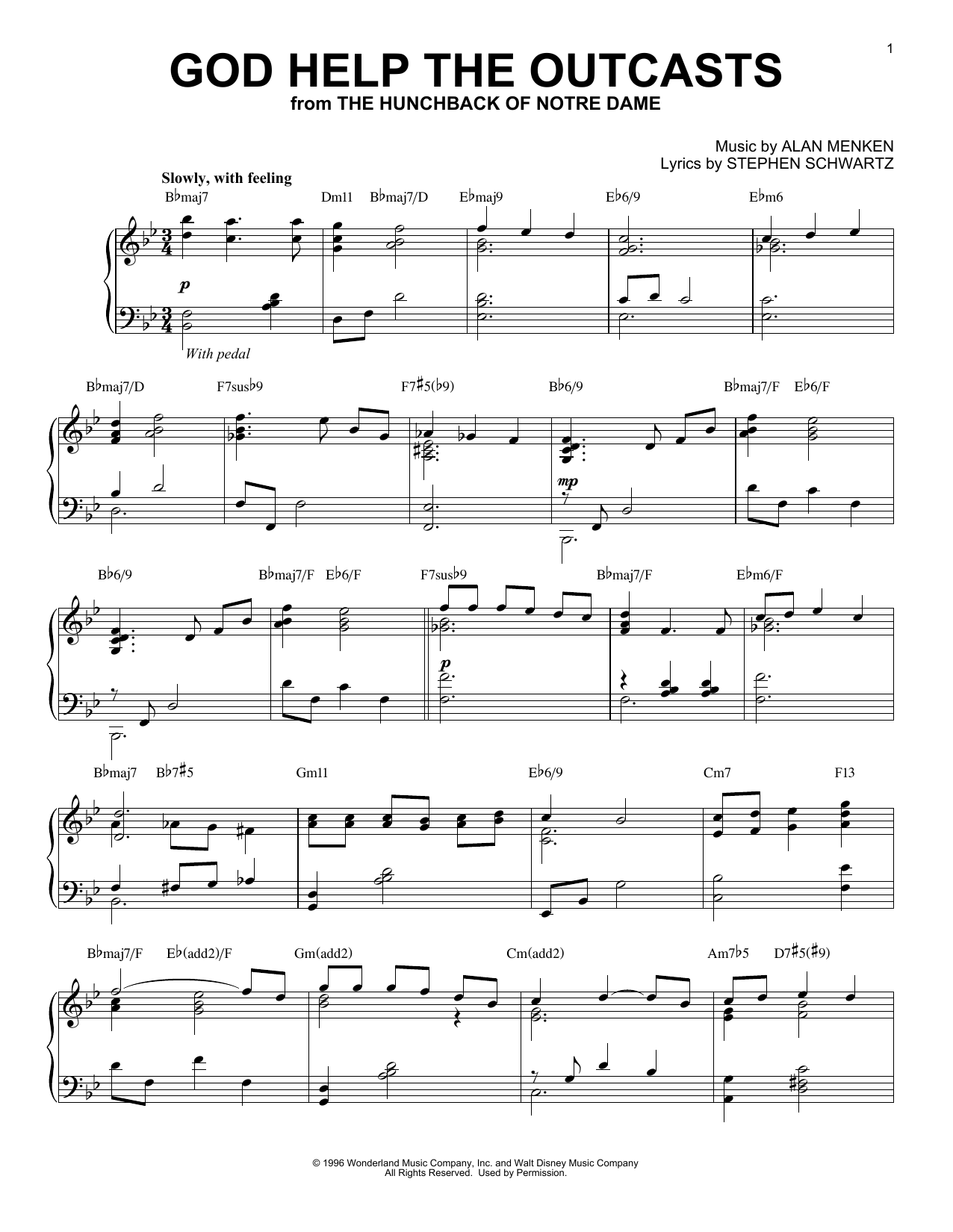 Bette Midler God Help The Outcasts [Jazz version] (from Disney's The Hunchback Of Notre Dame) sheet music notes and chords arranged for Piano Solo