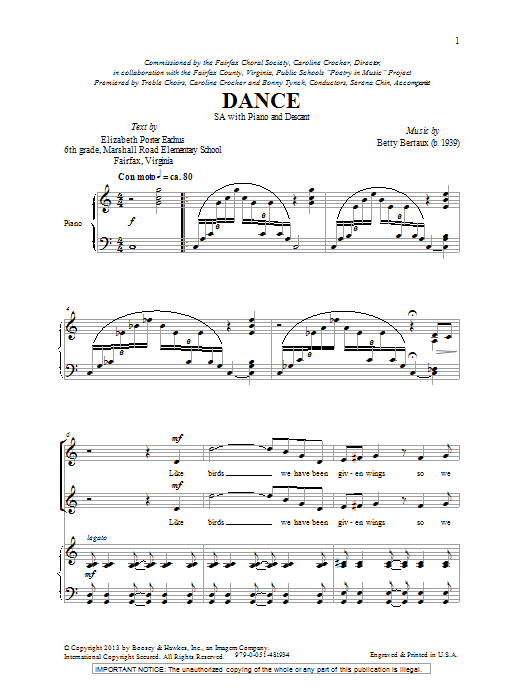Betty Bertaux Dance Sheet Music Pdf Notes Chords Concert Score 2 Part Choir Download