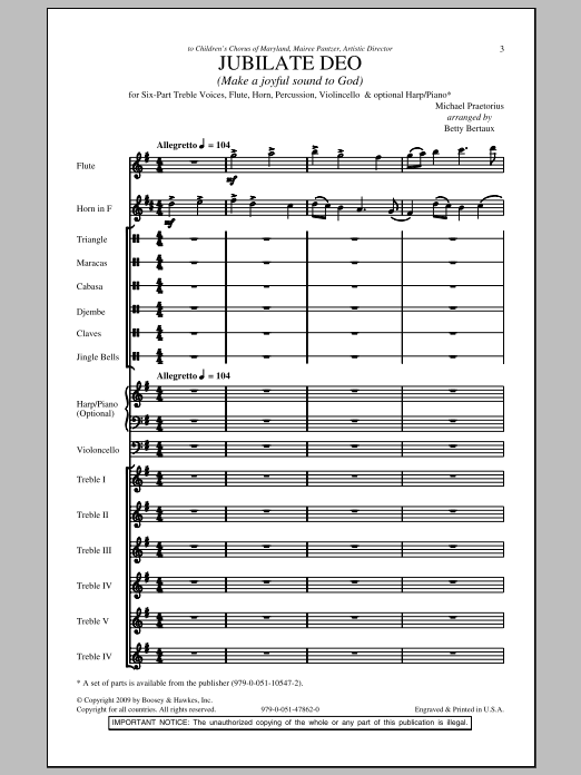 Betty Bertaux Jubilate Deo sheet music notes and chords. Download Printable PDF.