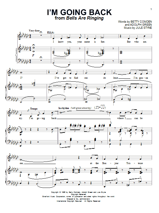 Betty Comden I M Going Back Sheet Music Pdf Notes Chords Pop