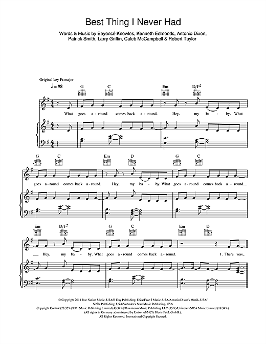 Beyoncé Best Thing I Never Had sheet music notes and chords. Download Printable PDF.