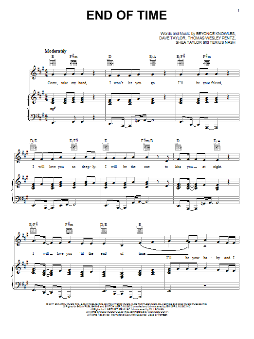 Beyoncé End Of Time sheet music notes and chords. Download Printable PDF.