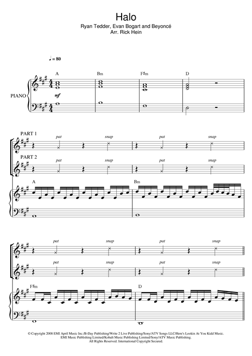Learn to play Beyoncé Halo (arr. Rick Hein) sheet music for 2-Part Choir in minutes. Price: 4.9900$ Beyoncé Halo (arr. Rick Hein) sheet music notes and chords. Download Printable PDF.