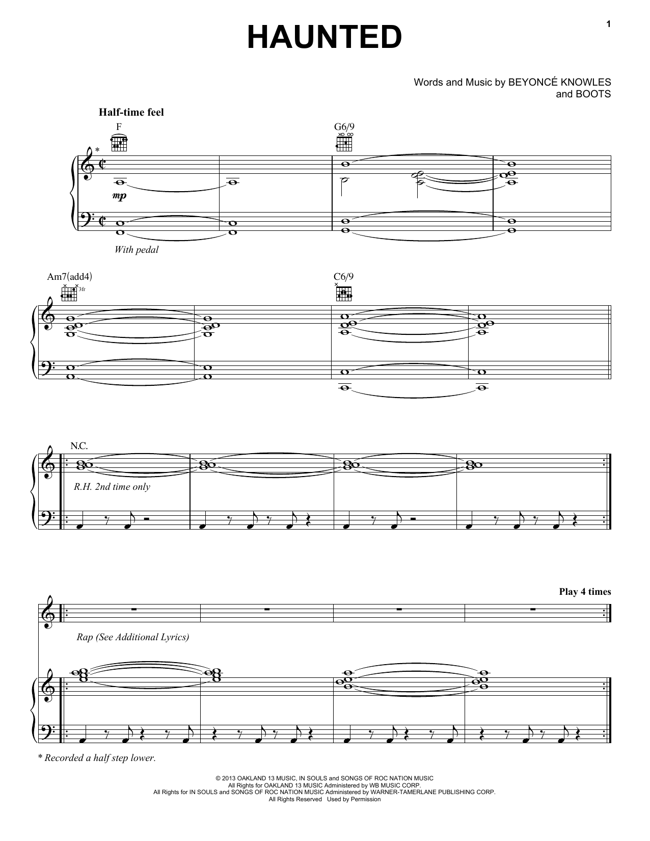 Beyoncé Haunted sheet music notes and chords. Download Printable PDF.