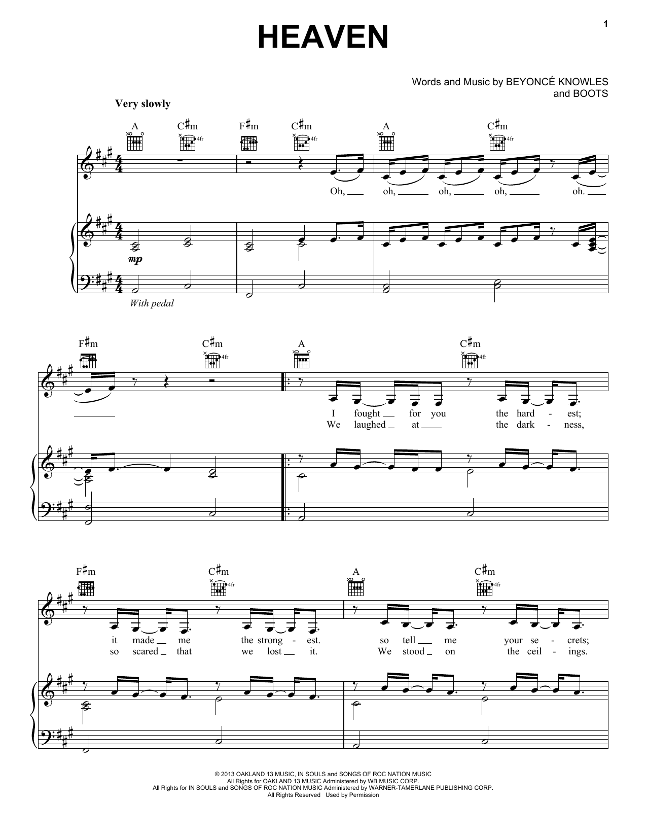 Beyoncé Heaven sheet music notes and chords. Download Printable PDF.
