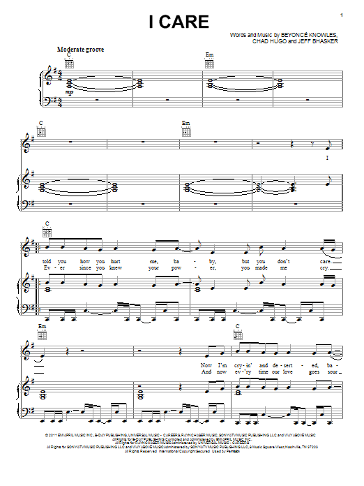 Beyoncé I Care sheet music notes and chords. Download Printable PDF.