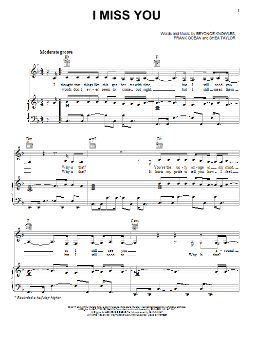 Beyoncé I Miss You sheet music notes and chords. Download Printable PDF.